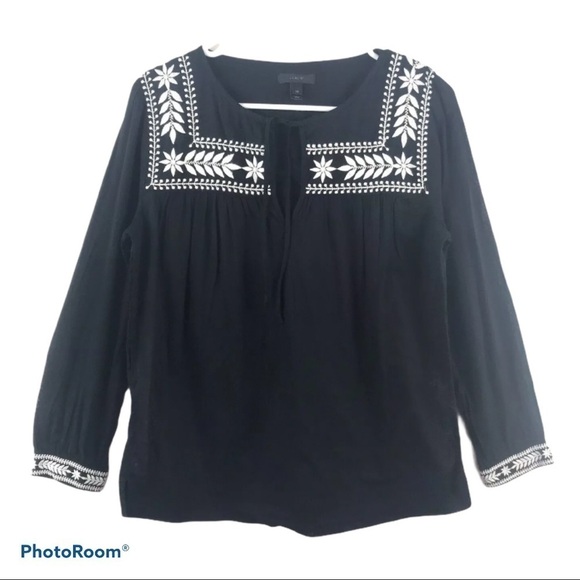 J. Crew Black Embroidered Tunic Cotton Flowy - Picture 2 of 7